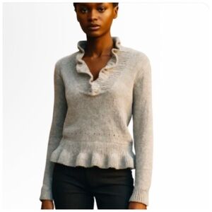 Chicwish Women's V-Neck Sweater with Ruffle Trim. Gray. Small